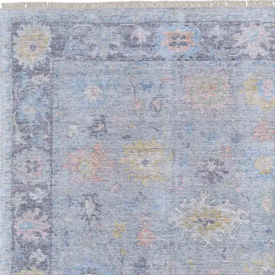 Orange Blue and Gold Floral Hand Woven Distressed Area Rug With Fringe Photo 4