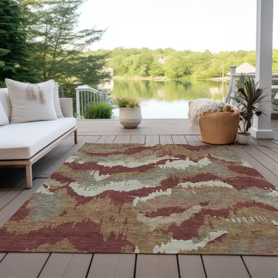 Orange Copper And Beige Abstract Washable Indoor Outdoor Area Rug Photo 8