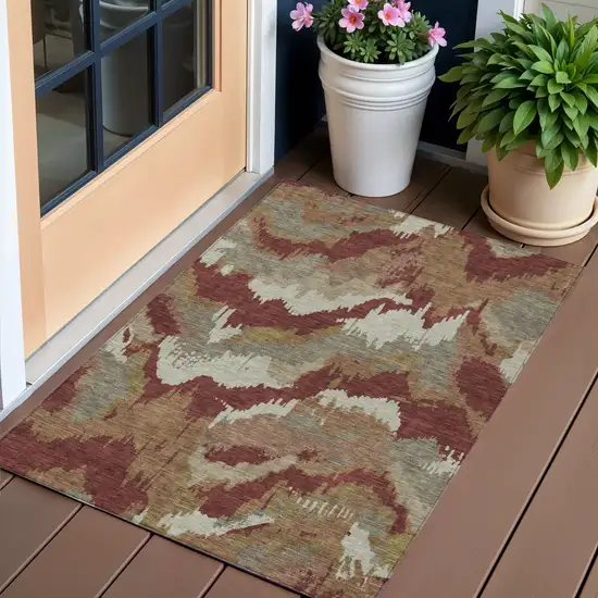 Orange Copper And Beige Abstract Washable Indoor Outdoor Area Rug Photo 1