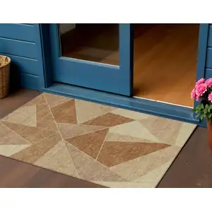 Photo of Orange Copper And Beige Geometric Washable Indoor Outdoor Area Rug