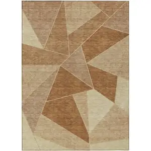 Photo of Orange Copper And Beige Geometric Washable Indoor Outdoor Area Rug