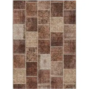 Photo of Orange Copper And Beige Patchwork Washable Indoor Outdoor Area Rug