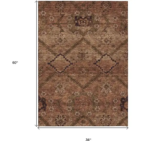 Orange Copper And Brown Floral Washable Indoor Outdoor Area Rug Photo 3