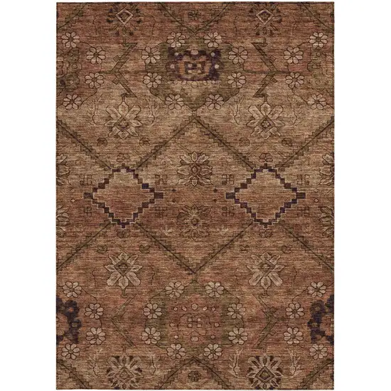 Orange Copper And Brown Floral Washable Indoor Outdoor Area Rug Photo 7