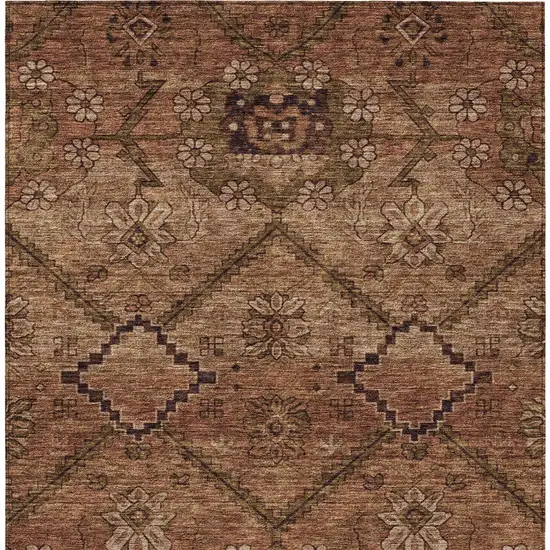 Orange Copper And Brown Floral Washable Indoor Outdoor Area Rug Photo 6