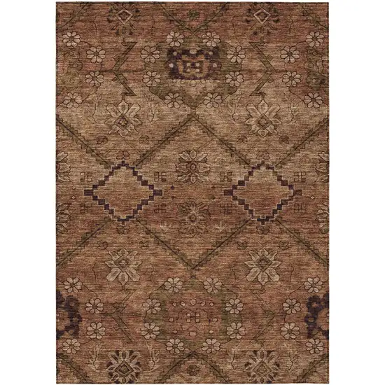 Orange Copper And Brown Floral Washable Indoor Outdoor Area Rug Photo 2