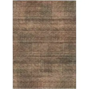 Photo of Orange Copper And Brown Striped Washable Indoor Outdoor Area Rug