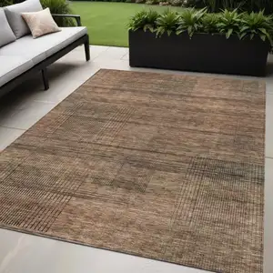 Photo of Orange Copper And Brown Striped Washable Indoor Outdoor Area Rug