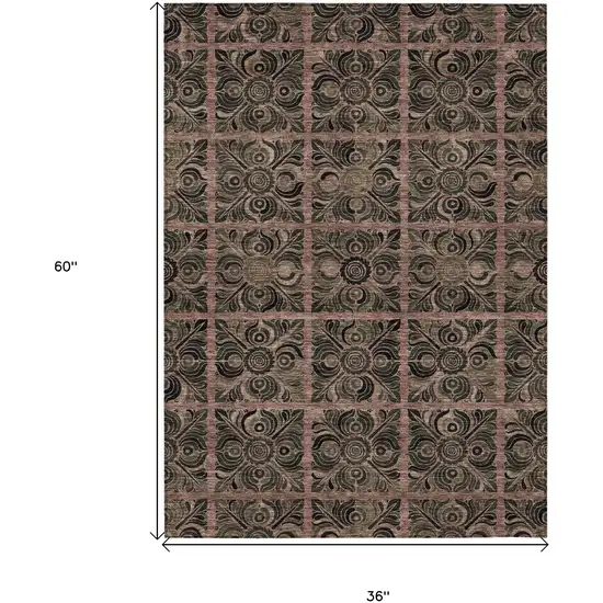 Orange Copper And Charcoal Medallion Washable Indoor Outdoor Area Rug Photo 3