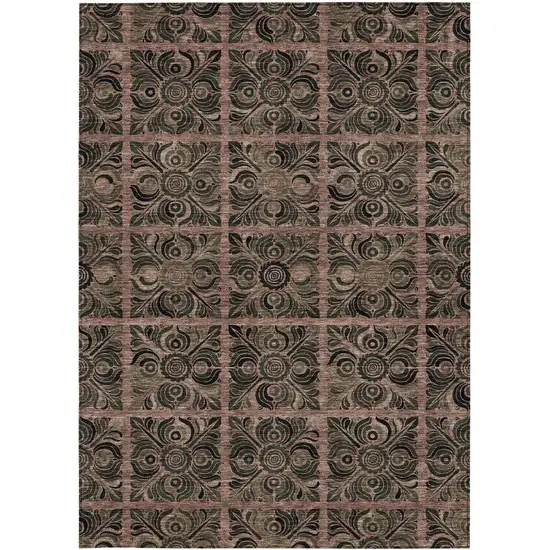 Orange Copper And Charcoal Medallion Washable Indoor Outdoor Area Rug Photo 6