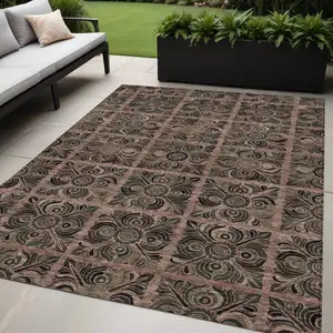 Photo of Orange Copper And Charcoal Medallion Washable Indoor Outdoor Area Rug