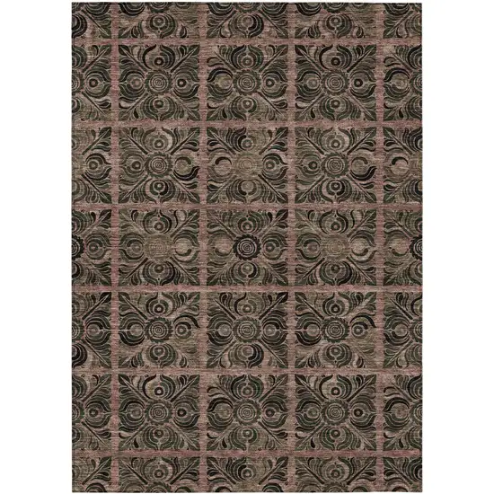 Orange Copper And Charcoal Medallion Washable Indoor Outdoor Area Rug Photo 2