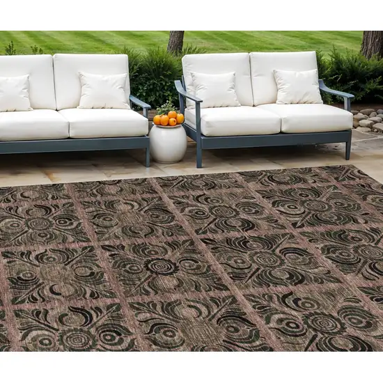 Orange Copper And Charcoal Medallion Washable Indoor Outdoor Area Rug Photo 1