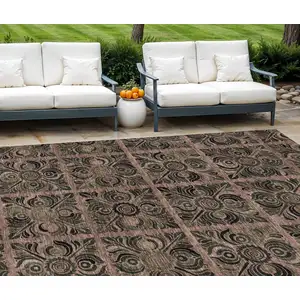 Photo of Orange Copper And Charcoal Medallion Washable Indoor Outdoor Area Rug