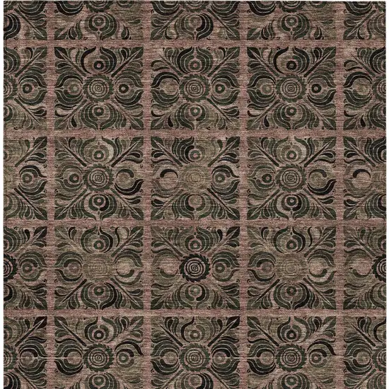 Orange Copper And Charcoal Medallion Washable Indoor Outdoor Area Rug Photo 7