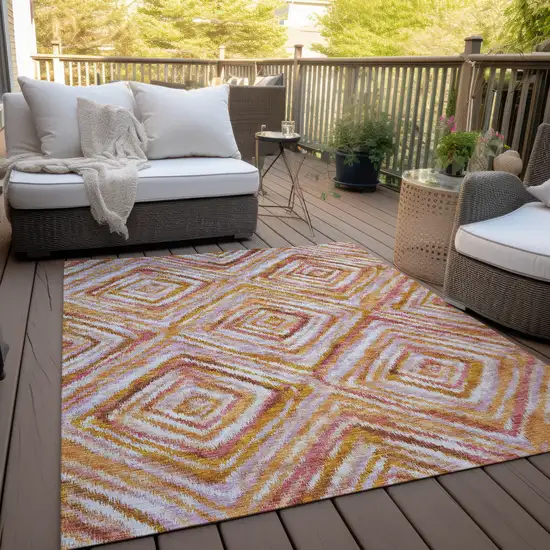 Orange Copper And Gold Geometric Washable Indoor Outdoor Area Rug Photo 8