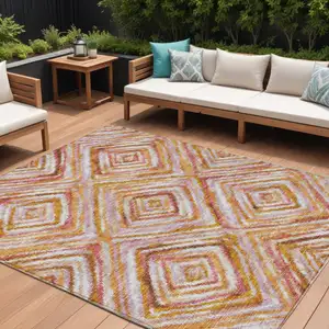 Photo of Orange Copper And Gold Geometric Washable Indoor Outdoor Area Rug