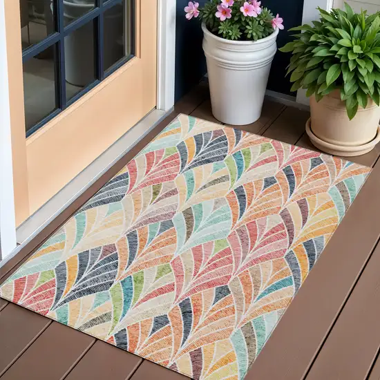 Orange Copper And Gold Geometric Washable Indoor Outdoor Area Rug Photo 1