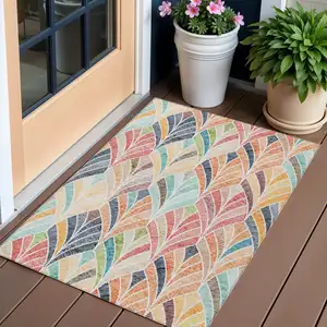 Photo of Orange Copper And Gold Geometric Washable Indoor Outdoor Area Rug