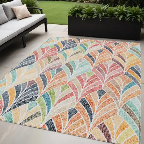 Orange Copper And Gold Geometric Washable Indoor Outdoor Area Rug Photo 1