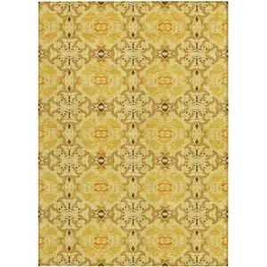 Photo of Orange Copper And Gold Medallion Washable Indoor Outdoor Area Rug