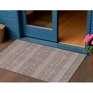 Photo of Orange Copper And Gray Floral Medallion Washable Indoor Outdoor Area Rug