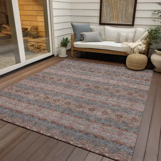 Orange Copper And Gray Floral Medallion Washable Indoor Outdoor Area Rug Photo 6