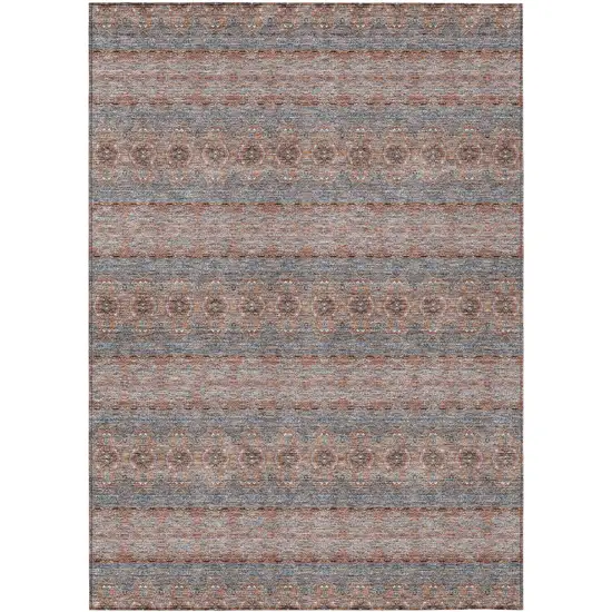 Orange Copper And Gray Floral Medallion Washable Indoor Outdoor Area Rug Photo 2