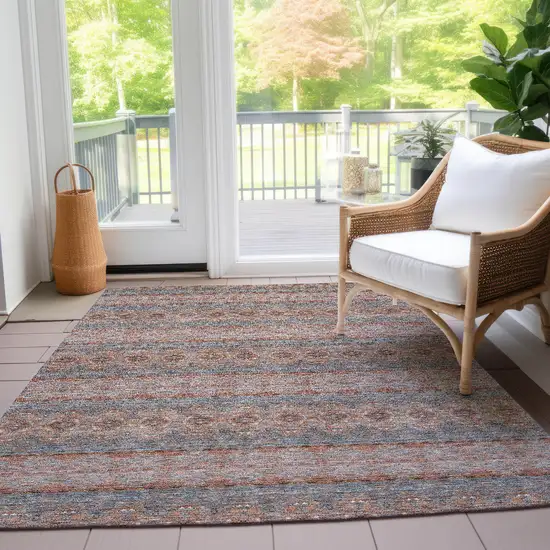 Orange Copper And Gray Floral Medallion Washable Indoor Outdoor Area Rug Photo 8