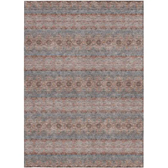 Orange Copper And Gray Floral Medallion Washable Indoor Outdoor Area Rug Photo 5