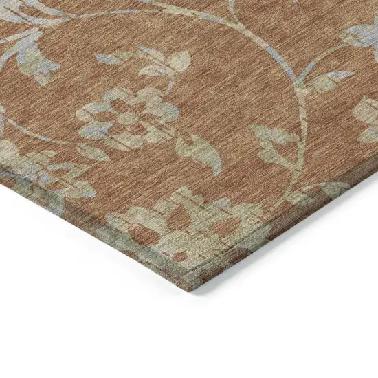 Orange Copper And Gray Floral Washable Indoor Outdoor Area Rug Photo 5