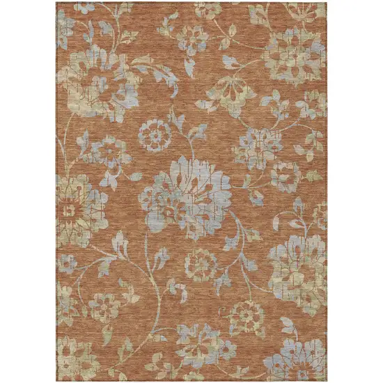 Orange Copper And Gray Floral Washable Indoor Outdoor Area Rug Photo 2