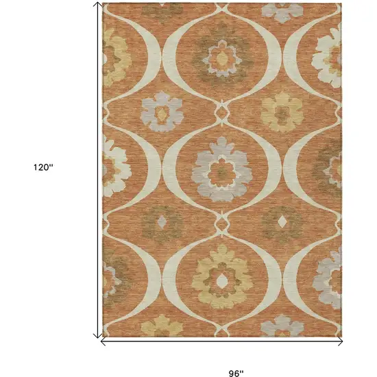 Orange Copper And Gray Medallion Washable Indoor Outdoor Area Rug Photo 3