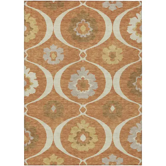 Orange Copper And Gray Medallion Washable Indoor Outdoor Area Rug Photo 2