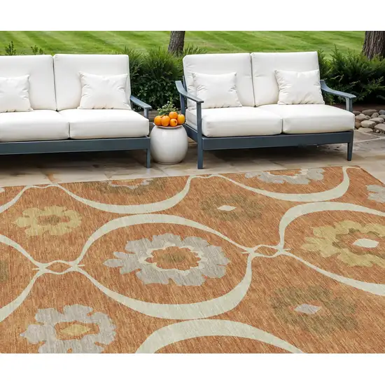 Orange Copper And Gray Medallion Washable Indoor Outdoor Area Rug Photo 1