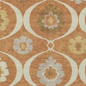 Photo of Orange Copper And Gray Medallion Washable Indoor Outdoor Area Rug