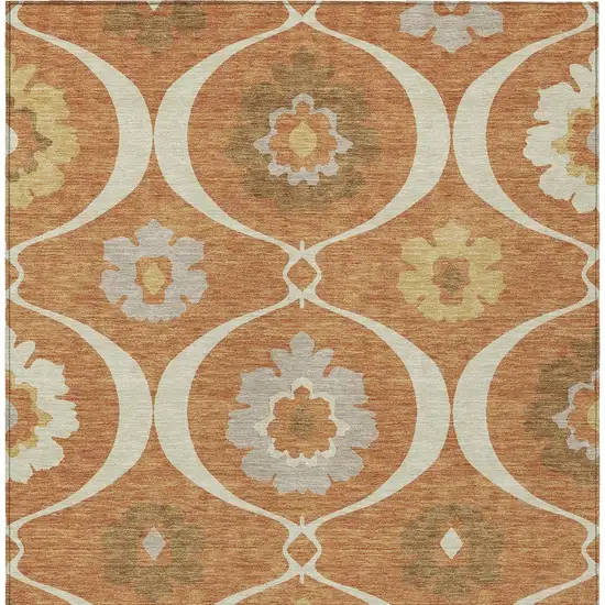 Orange Copper And Gray Medallion Washable Indoor Outdoor Area Rug Photo 8