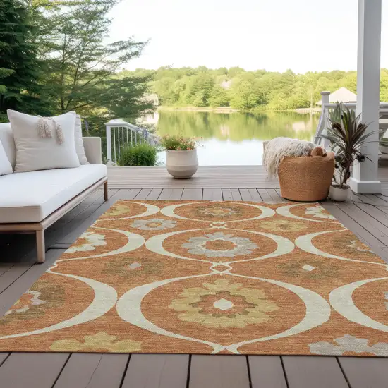 Orange Copper And Gray Medallion Washable Indoor Outdoor Area Rug Photo 9