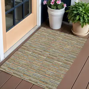 Photo of Orange Copper And Gray Striped Washable Indoor Outdoor Area Rug