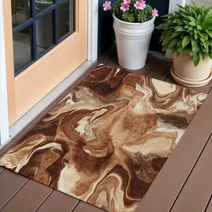 Photo of Orange Copper And Ivory Abstract Washable Indoor Outdoor Area Rug