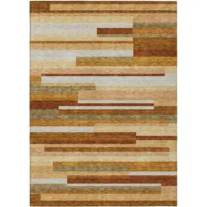 Photo of Orange Copper And Taupe Striped Washable Indoor Outdoor Area Rug