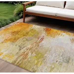 Photo of Orange Copper And Terra Cotta Abstract Washable Indoor Outdoor Area Rug