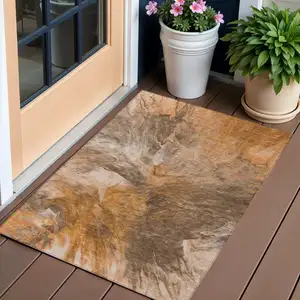 Photo of Orange Copper And Terra Cotta Abstract Washable Indoor Outdoor Area Rug