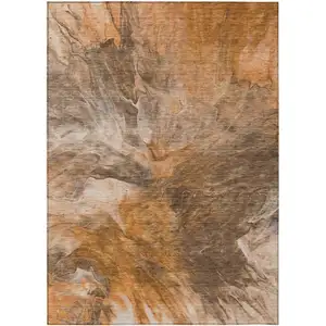 Photo of Orange Copper And Terra Cotta Abstract Washable Indoor Outdoor Area Rug