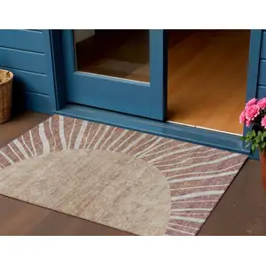 Photo of Orange Copper And Terra Cotta Abstract Washable Indoor Outdoor Area Rug