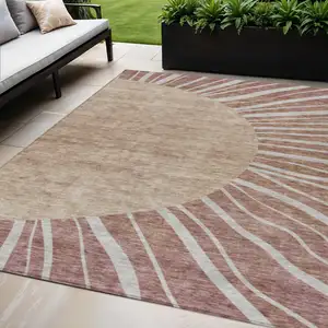 Photo of Orange Copper And Terra Cotta Abstract Washable Indoor Outdoor Area Rug