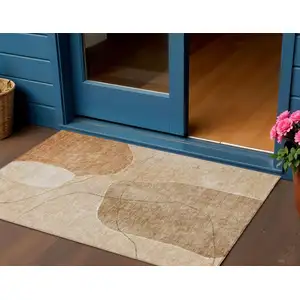 Photo of Orange Copper And Terra Cotta Abstract Washable Indoor Outdoor Area Rug