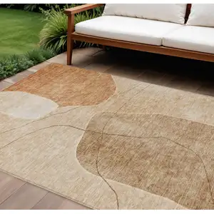 Photo of Orange Copper And Terra Cotta Abstract Washable Indoor Outdoor Area Rug