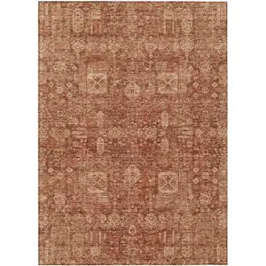 Photo of Orange Copper And Terra Cotta Oriental Washable Indoor Outdoor Area Rug