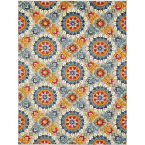 Photo of Orange Floral Lattice Indoor Outdoor Area Rug